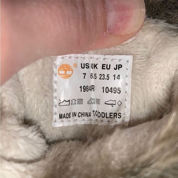 Timberland | Leather Faux Fur Girls White GV Cream Toddler Boots Size 7 - Picture 7 of 9